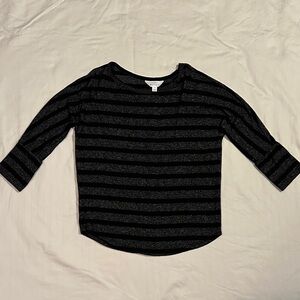 Market & Spruce Black and Gray Striped 3/4 Sleeve Tee